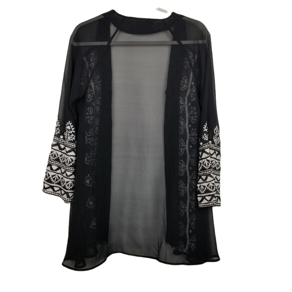 Roja Black White Embroidered Southwestern Aztec Kimono Cardigan Size XS - Picture 3 of 8